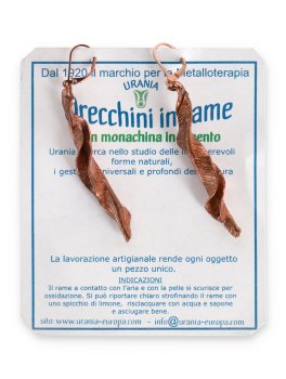 Orecchini in Rame "Demetra" a Forma di Foglia con Monachina in Argento 925 - 2