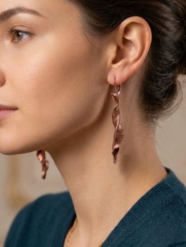 Orecchini in Rame "Demetra" a Forma di Foglia con Monachina in Argento 925 - 4