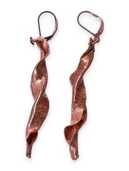 Orecchini in Rame "Demetra" a Forma di Foglia con Monachina in Argento 925 - 1