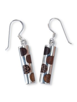 Orecchini Rettangolari in Argento con Legno e Conchiglia - 3