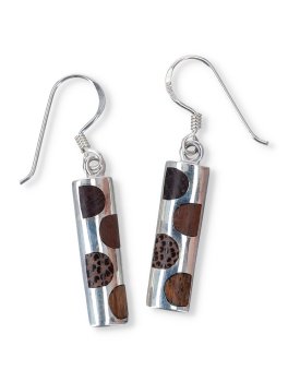 Orecchini Rettangolari in Argento con Legno e Conchiglia - 1