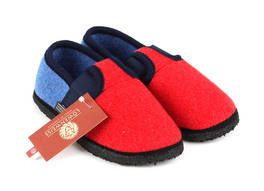 Pantofola Bimbo con Elastico - Feltro di Lana - Blu Royal/Rosso - Taglia 28 (1000f/35-17)