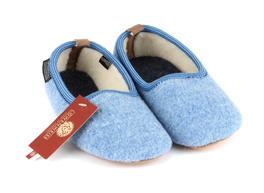Pantofola con Suola Toppe - Pura Lana - Azzurro - Taglia 24