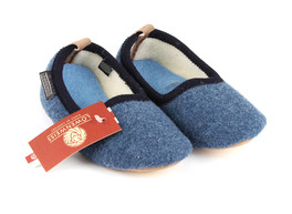 Pantofola con Suola Toppe - Pura Lana - Blu Avio - Taglia 28 (1500L/11)