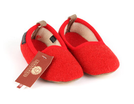 Pantofola Con Suola Toppe - Pura Lana - Rosso - Taglia 27