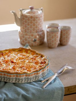 Piatto da Quiche in Gres Ø 22 cm - Floral Arancione e Blu - 5