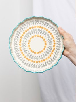 Piatto da Quiche in Gres Ø 22 cm - Floral Arancione e Blu - 4