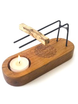 Piccolo Bruciatore per Palo Santo in Legno di Teak - Mandala Design - 3