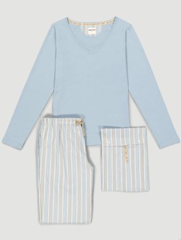 Pigiama Donna in Cotone Biologico "Alfa Stripes" Turmalina - 5