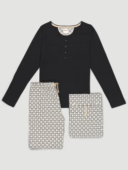 Pigiama Donna in Cotone Biologico "Fusa Blocks" Nero - 2