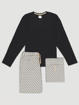 Pigiama Uomo in Cotone Biologico "Iota Blocks" Nero - 5