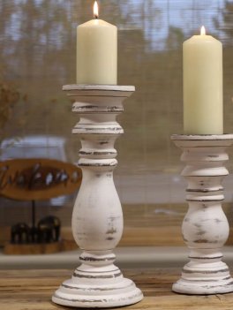 Portacandele Classic Medio in Legno Sbiancato - 2