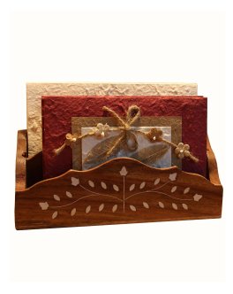 Portalettere in Legno con Intarsi Bianchi - 3