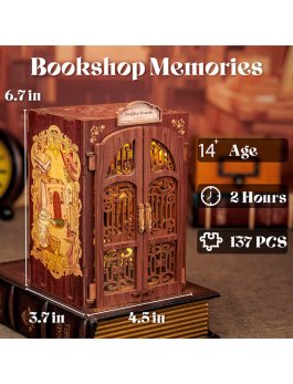 Puzzle in Legno 3D Book Nook Kit - Bookshop Memories - 4