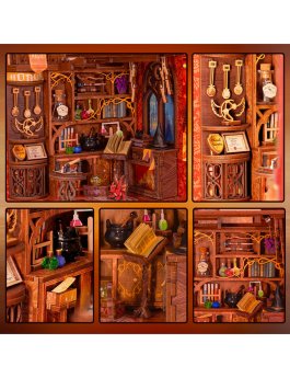 Puzzle in Legno 3D Book Nook Kit - Flame Common Room - 9
