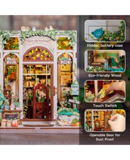 Puzzle in Legno 3D Book Nook Kit - Green Life Bookshop - 11