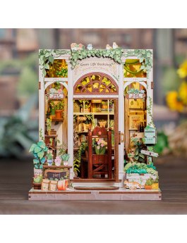 Puzzle in Legno 3D Book Nook Kit - Green Life Bookshop - 4