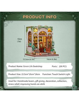 Puzzle in Legno 3D Book Nook Kit - Green Life Bookshop - 7