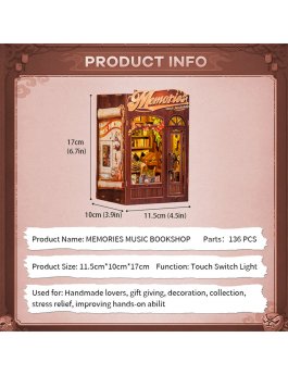 Puzzle in Legno 3D Book Nook Kit - Memories Music Bookshop - 6
