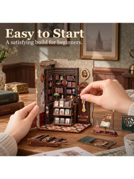 Puzzle in Legno 3D Book Nook Kit - Owl Bookstore - 12