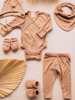 Scarpine per Neonati in Lana Merino e Seta - Stucco - 2