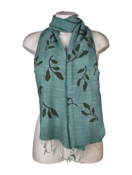 Sciarpa Cotone e Seta con Stampa Foglie di Ulivo - 1