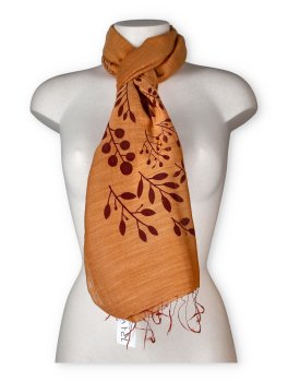Sciarpa Cotone e Seta con Stampa Foglie e Rametti - 2