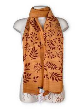 Sciarpa Cotone e Seta con Stampa Foglie e Rametti - 1