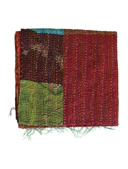 Sciarpa Patchwork in Sari Riciclato di seta e cotone con Ricamo Kantha - Ruggine - 3