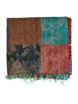 Sciarpa Patchwork in Sari Riciclato di seta e cotone con Ricamo Kantha - Ruggine - 4