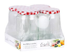 Set 4 Vasetti tondi da 720 ml - Coperchio Bianco Rosso