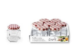 Set 7 Vasetti Esagonali - Coperchio Bianco Rosso - 2