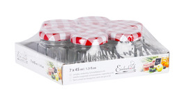 Set 7 Vasetti Esagonali da 45 ml - Coperchio Bianco Rosso