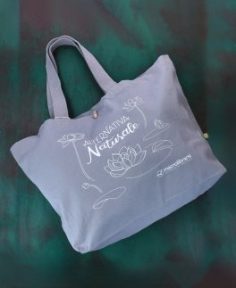 Shopping Bag in Cotone con Fiore di Loto - 3