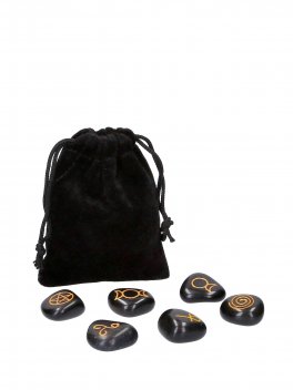 Simboli Wicca Agata Nera - Set di 6 in Sacchetto di Velluto - 1