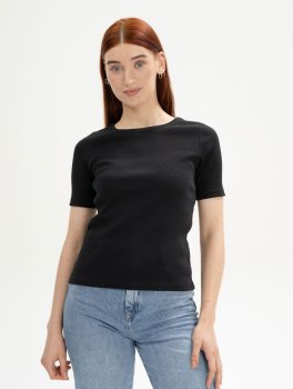 T-Shirt Donna Cannettata in Cotone Bio Jasleen Nera - 2