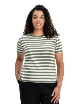 T-Shirt Donna in Cotone Bio Khira - Righe Verde Timo - 1