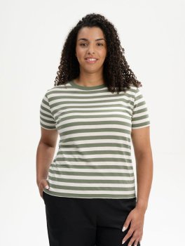T-Shirt Donna in Cotone Bio Khira- Righe Verde Timo - 2