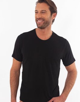 T-shirt uomo in Tencel™ e Cashmere a Manica Corta - Nero - 4