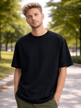 T-Shirt Uomo Relax Fit in Cotone Bio Pravin - Nero - L - 2