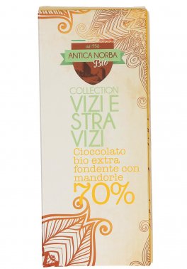 Tavoletta di Cioccolato Bio Extra Fondente 70% con Mandorle