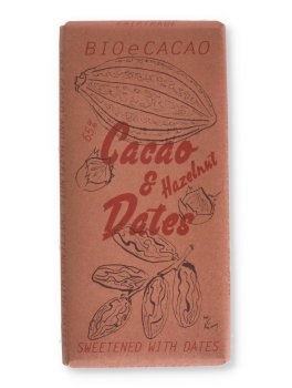 Tavoletta di Cioccolato Fondente con Cacao Biologico 65%, Nocciole e Datteri - 1