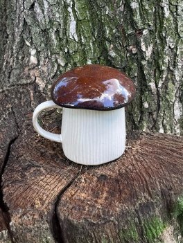 Tazza in Gress Smaltato con Coperchio - Funghi - Porcino - 4