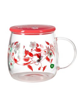 Tazza in Vetro "Armonia dei Fiori" con Coperchio in Ceramica - 1