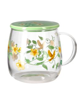 Tazza in Vetro "Armonia dei Fiori" con Coperchio in Ceramica - 1