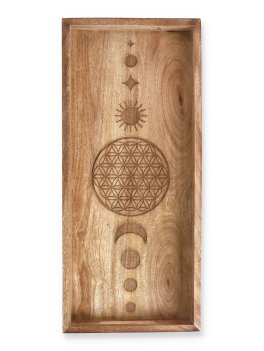 Vassoio da Portata Rettangolare in Legno di Mango "Fiore della Vita" - 1