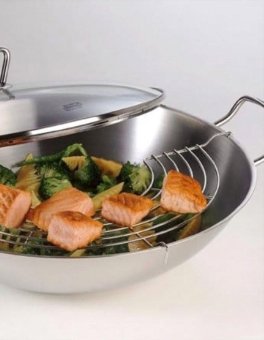 Wok Kunming in Acciao Inossidabile con Coperchio in Vetro - 6