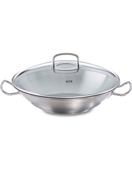 Wok Kunming in Acciao Inossidabile con Coperchio in Vetro - 1