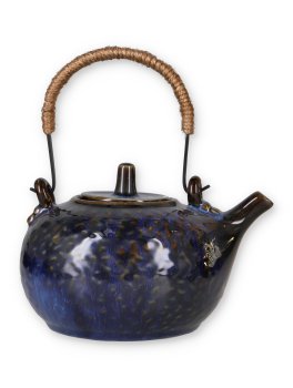 Zen Set Tè - Vassoio in Bambù con Teiera e 4 Tazze in Porcellana Blu - 3