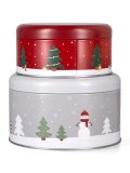 Cake Tin Set "Winter Market" - 2 Scatole Regalo Natalizie Tonde S e M
